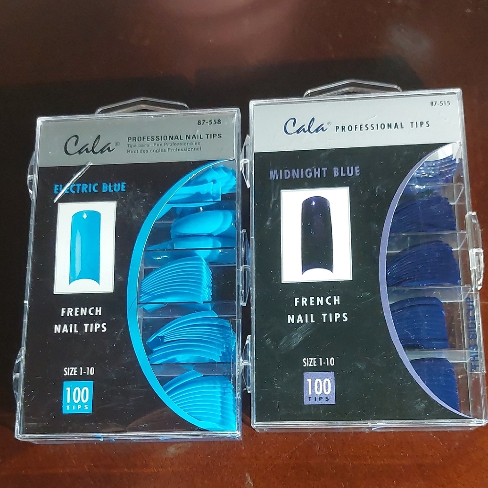 New Electric Blue and Midnight Blue French Nail Tips (2 Sets)
